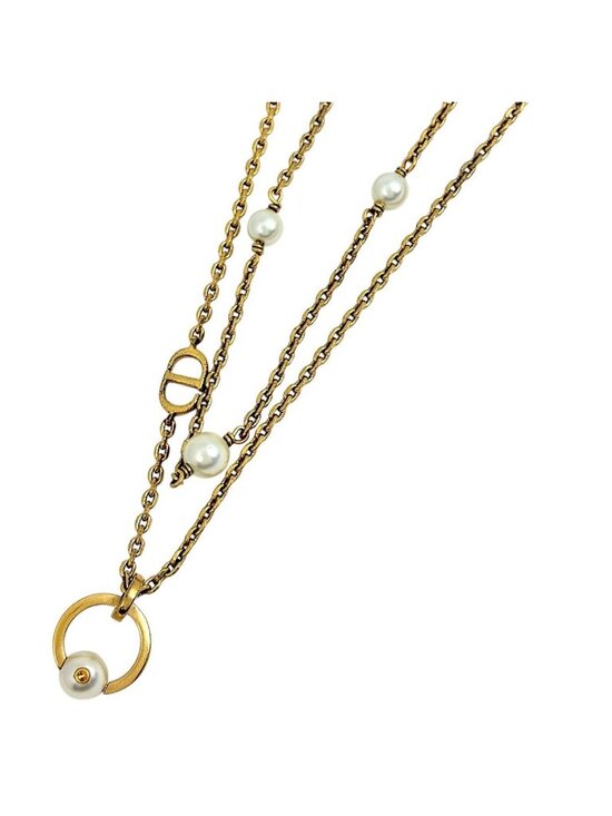 Christian Dior Jewelry - Dior Logo Faux Pearl Necklace Double Strand Gold Plated